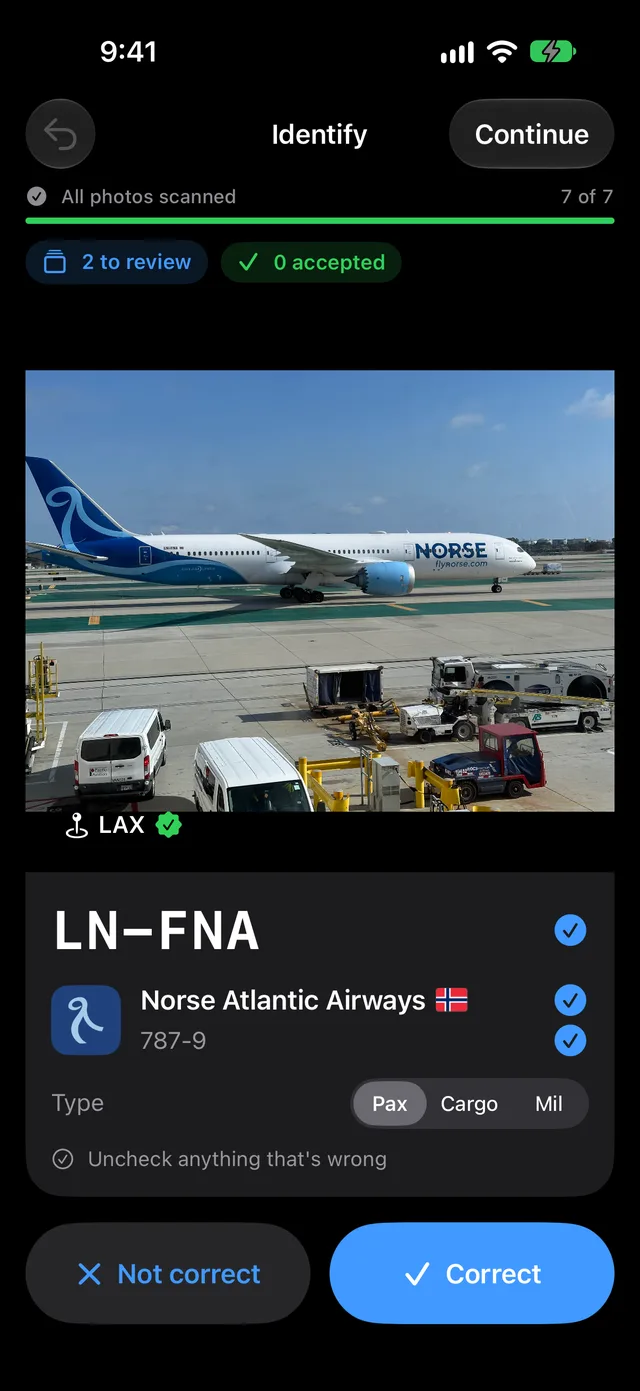 Aerodex has read the registration LN-FNA from a photo: a Norse Atlantic Airways 787-9.